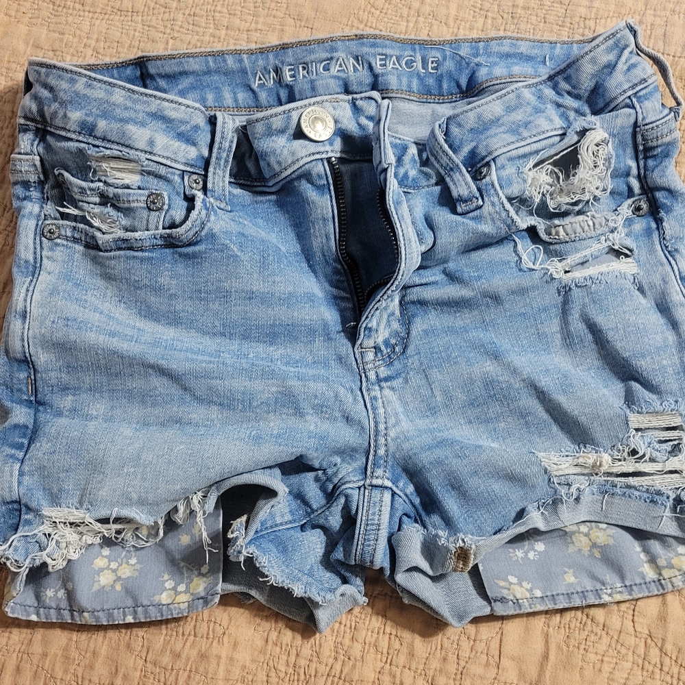 American Eagle Outfitters Women's Distressed Blue Denim Shorts